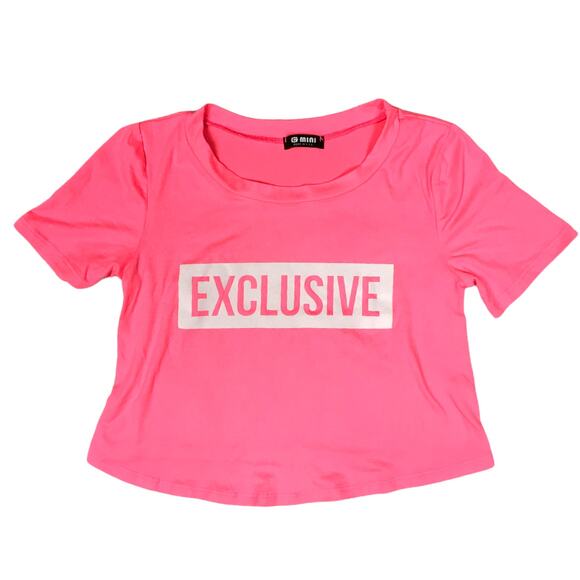 G‎ Mini Crop Top Exclusive Graphic Tee Pink Short Sleeve Lettering Women's S - Picture 1 of 6